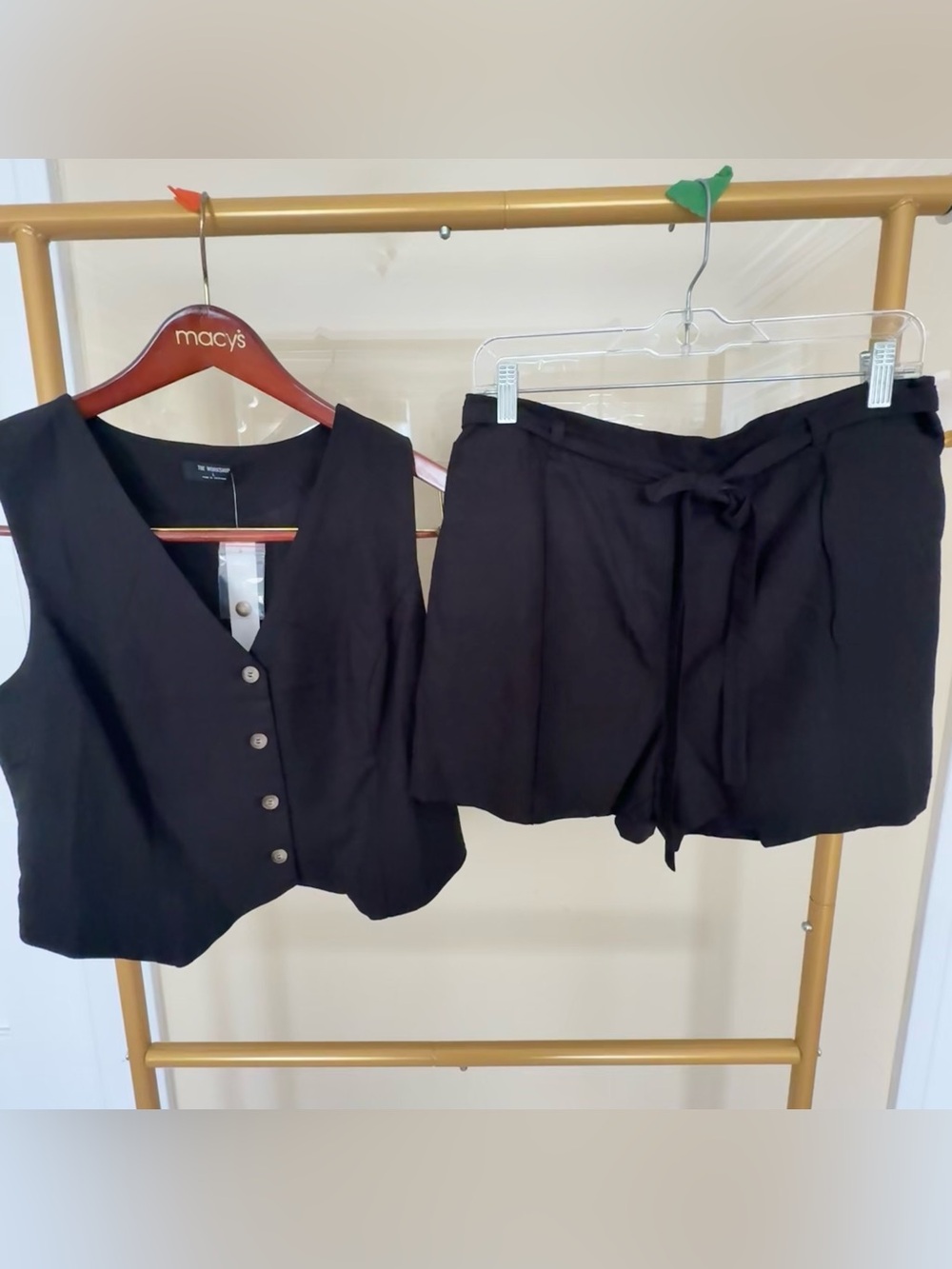 The Workshop Size Large Black Linen Blend Vest Shorts 2 Piece Set NWT